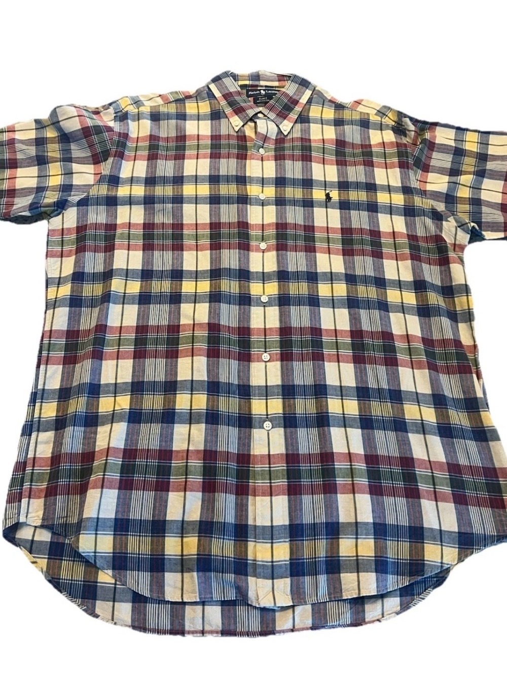 Vintage 90s Ralph Lauren Men's Madras Plaid Button Up Over Sized Large Shirt